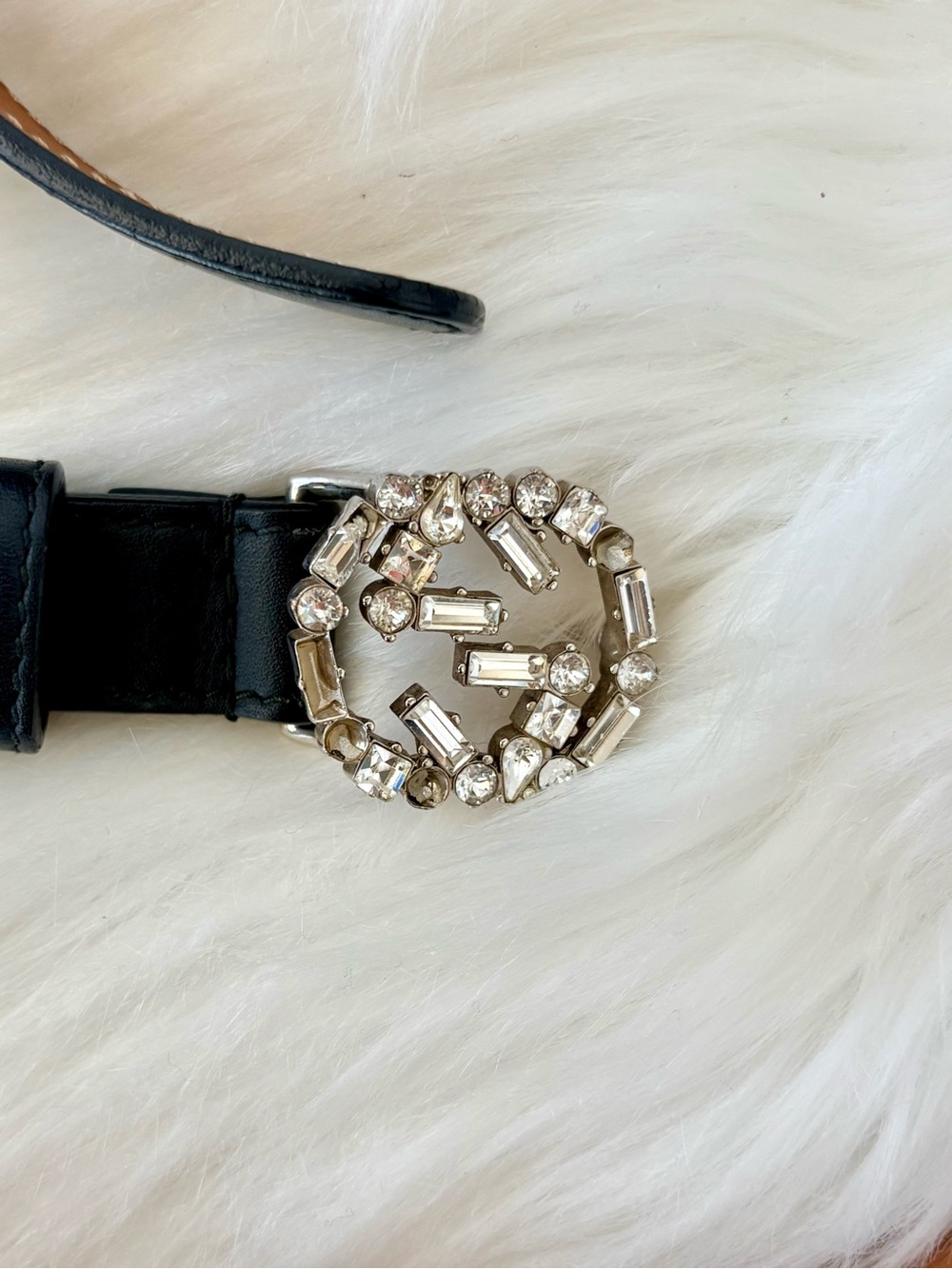Gucci Black Leather Interlocking Crystal GG Skinny Belt - Picture 12 of 14